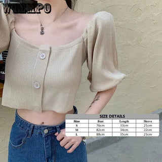 Off Shoulder Woman Tshirts French Puff Sleeve Short Croptop Korean Belly Button Exposed Sexy Shirt Summer Vintage Soild Y2k Tops ALODIA STORE