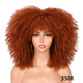 Short Hair Blonde Wigs Afro Kinky Curly Wig With Bangs For Black Women Cosplay Lolita Synthetic Natural Glueless Brown Mixed ALODIA STORE