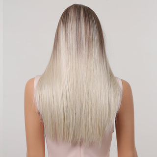 HENRY MARGU Long Straight Lace Front Synthetic Wigs Brown Blonde Platinum Wigs for White Women Middle Part Daily Heat Resistant ALODIA STORE