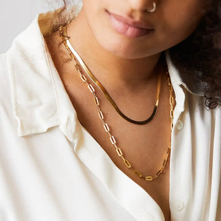 eManco Hot Fashion Paperclip Link Chain Women Necklace Stainless Steel Gold Color Chain Necklace For Women Men Jewelry Gift ALODIA STORE