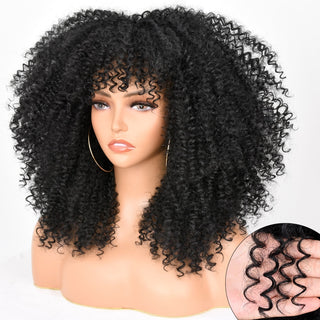 16''Short Hair Afro Kinky Curly Wig With Bangs For Black Women Cosplay Lolita Synthetic Natural Glueless Brown Mixed Blonde Wigs ALODIA STORE