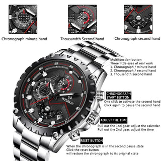 100%Original WISHDOIT Watch for Men TOP Brand Waterproof Sports Stainless Steel Chronograph 2022New Fashion Luxury wrist watches ALODIA STORE