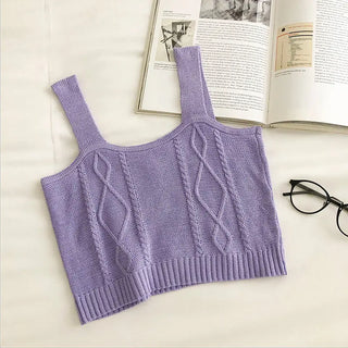 Flowers Embroidery Suspender Korean V-Neck Knitting Sweet Elastic Vintage Students Cute Summer Women Knot CropTops ALODIA STORE