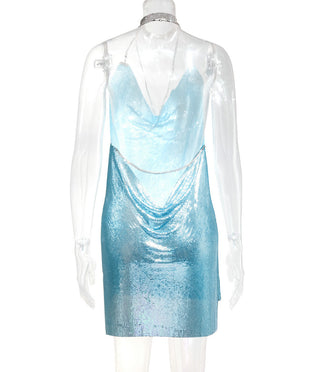 Sexy Backless y2k Metal Party Summer Dress Women Beach Night club Mini slip dress Glitter Sequin ladies Dresses Vestidos HL ALODIA STORE