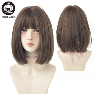 7JHH WIGS Short Bob Straight Ombre Blonde Wigs With Bang For Girl Black Female Synthetic Shoulder Length Crochet Hair Ginger Wig ALODIA STORE