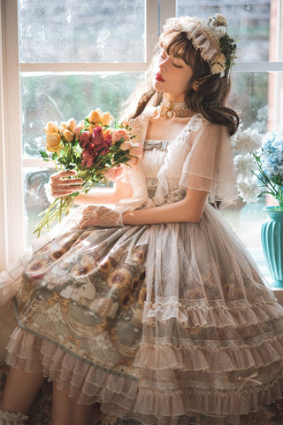 Japanese Sweet Kawaii Jsk Lolita Dress Women Vintage Victorian Sunflower Story Jsk Cartoon Summer Bow Fresh Tea Party Dresses ALODIA STORE