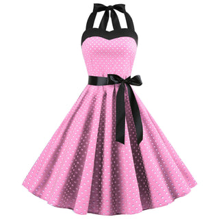 Women Red Cherry Party Dress Vintage 50s Rockabilly Hepburn Dress 2023 Elegant Summer Strapless Swing Retro Halter Pin up Dress ALODIA STORE