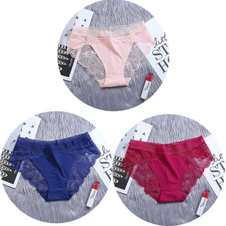 3Pcs/Lot Lace Panties Sets Ice Silk Seamless Underwear Female Transparent  Briefs Mid-Rise Lady Panty Woman Lingerie ALODIA STORE