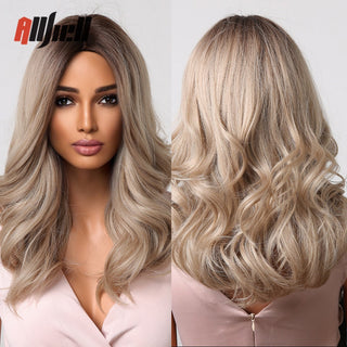 Ombre Brown Platinum Blonde Synthetic Wigs Short Straight Bob Wigs for Black Women Daily Natural Heat Resistant Hair Cosplay ALODIA STORE