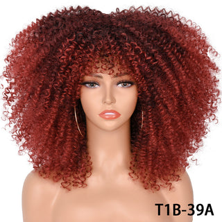 Short Hair Blonde Wigs Afro Kinky Curly Wig With Bangs For Black Women Cosplay Lolita Synthetic Natural Glueless Brown Mixed ALODIA STORE