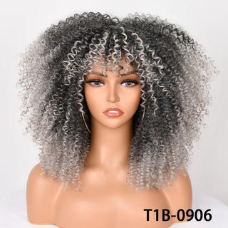 Short Hair Blonde Wigs Afro Kinky Curly Wig With Bangs For Black Women Cosplay Lolita Synthetic Natural Glueless Brown Mixed ALODIA STORE