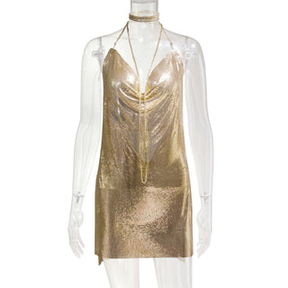 Sexy Backless y2k Metal Party Summer Dress Women Beach Night club Mini slip dress Glitter Sequin ladies Dresses Vestidos HL ALODIA STORE