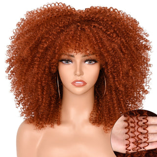 16''Short Hair Afro Kinky Curly Wig With Bangs For Black Women Cosplay Lolita Synthetic Natural Glueless Brown Mixed Blonde Wigs ALODIA STORE
