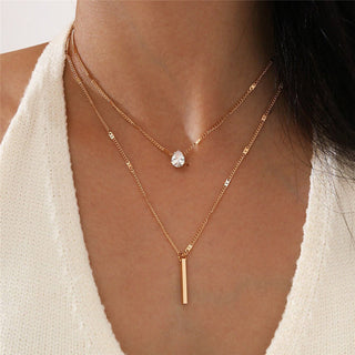 Crystal Zircon Heart Star Charm Layered Pendant Necklace Set for Women Charms Fashion Square Rhinestone Female Vintage Jewelry ALODIA STORE