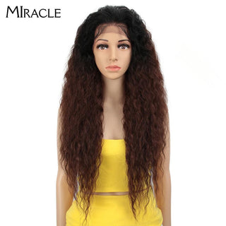 13*4 Synthetic Lace Front Wig Curly Afro Wigs Cosplay Wig Ombre Blonde Lace Front Wig For Women 30Inch Natural Wigs Miracle Hair ALODIA STORE