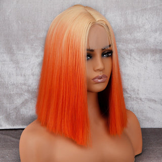 WERD Short Orange Wig Middle Part Blonde Lady Bob Hair Synthetic Heat Resistant Wig Cosplay Wig ALODIA STORE