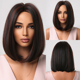 Pelucas sintéticas cortas y rectas para mujeres, cabello falso resistente al calor, Rubio a marrón, Ombre, Bob con flequillo, fiesta de Cosplay diaria ALODIA STORE