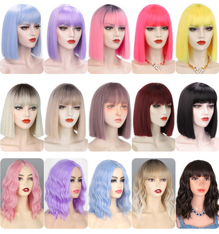 AISI HAIR Synthetic Ombre Orange Wig Short Straight Middle Part Bob Wig for Women Natural Yellow/Red Wigs Heat Resistant Fiber ALODIA STORE