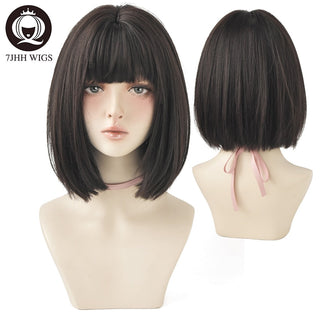 7JHH WIGS Short Bob Straight Ombre Blonde Wigs With Bang For Girl Black Female Synthetic Shoulder Length Crochet Hair Ginger Wig ALODIA STORE