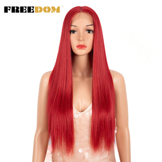 FREEDOM Synthetic Lace Wig 28 Inch Long Straight Hair Wigs Soft Red Orange Blonde Lace Front Wigs For Black Women Cosplay Wigs ALODIA STORE