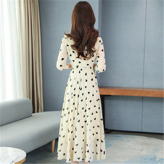 2023 Korean summer new stand-up collar seven-point sleeves temperament chiffon floral big swing dress women ALODIA STORE