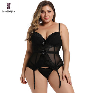 Body de talla grande de encaje para mujer, corsé sin espalda con tirantes y lazo, 944 ALODIA STORE