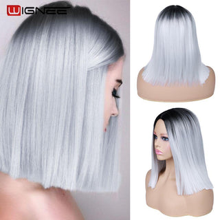 Wignee Straight Short Hair Synthetic Wigs For Women Heat Resistant Ombre Daily Soft Hair Glueless Daily Fiber Wigs Red Hair ALODIA STORE