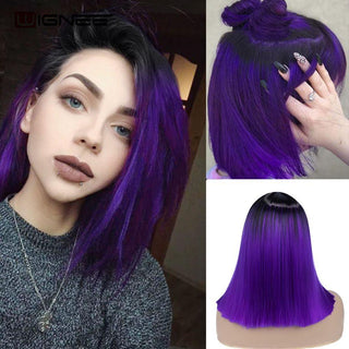 Wignee Straight Short Hair Synthetic Wigs For Women Heat Resistant Ombre Daily Soft Hair Glueless Daily Fiber Wigs Red Hair ALODIA STORE