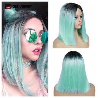 Wignee Straight Short Hair Synthetic Wigs For Women Heat Resistant Ombre Daily Soft Hair Glueless Daily Fiber Wigs Red Hair ALODIA STORE