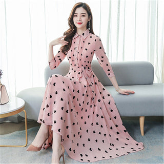 2023 Korean summer new stand-up collar seven-point sleeves temperament chiffon floral big swing dress women ALODIA STORE