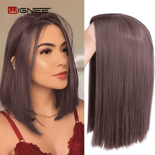Wignee Straight Short Hair Synthetic Wigs For Women Heat Resistant Ombre Daily Soft Hair Glueless Daily Fiber Wigs Red Hair ALODIA STORE