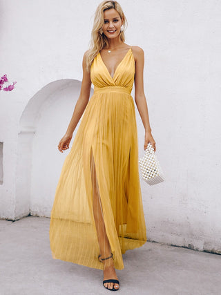 BerryGo Strap striped mesh lace split women dress Sexy deep v neck backless maxi dress Autumn winter long party dress vestidos ALODIA STORE