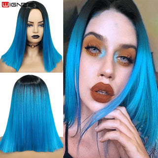 Wignee Straight Short Hair Synthetic Wigs For Women Heat Resistant Ombre Daily Soft Hair Glueless Daily Fiber Wigs Red Hair ALODIA STORE