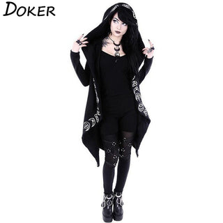 Gothic Punk Black Long Women Hoodies ALODIA STORE